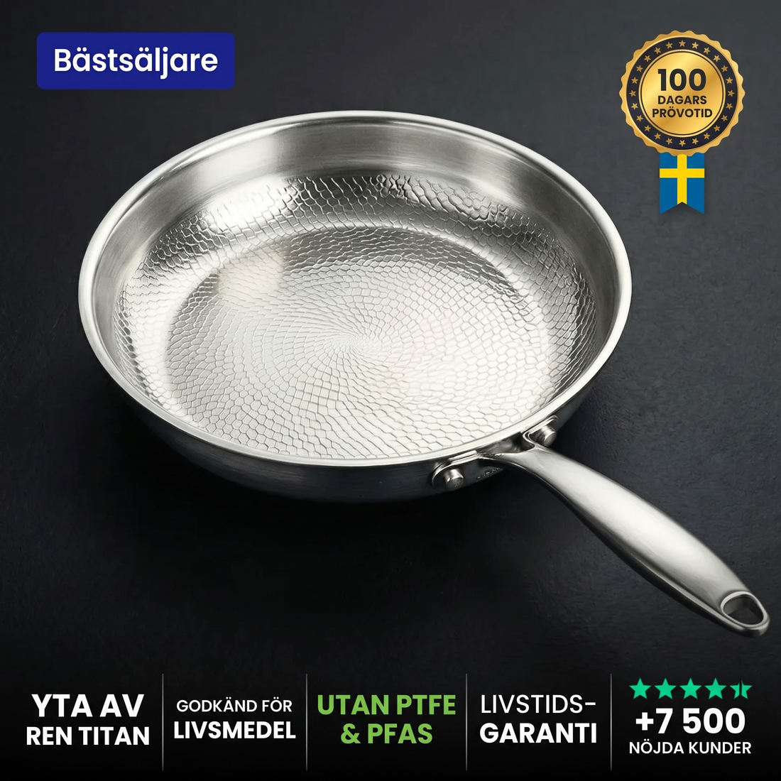 Stekpanna i 100 % ren titan för giftfri matlagning
