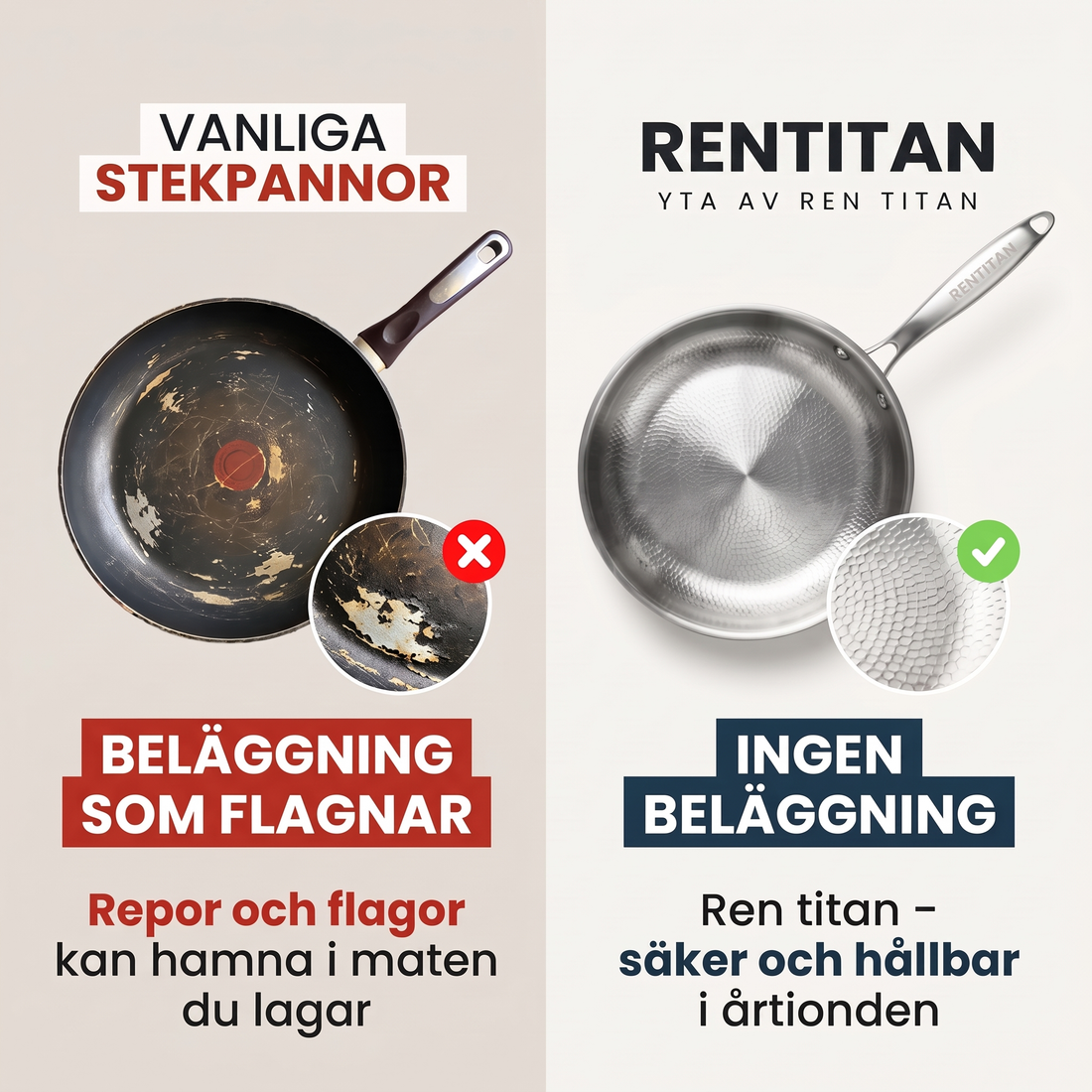 Stekpanna i 100 % ren titan för giftfri matlagning