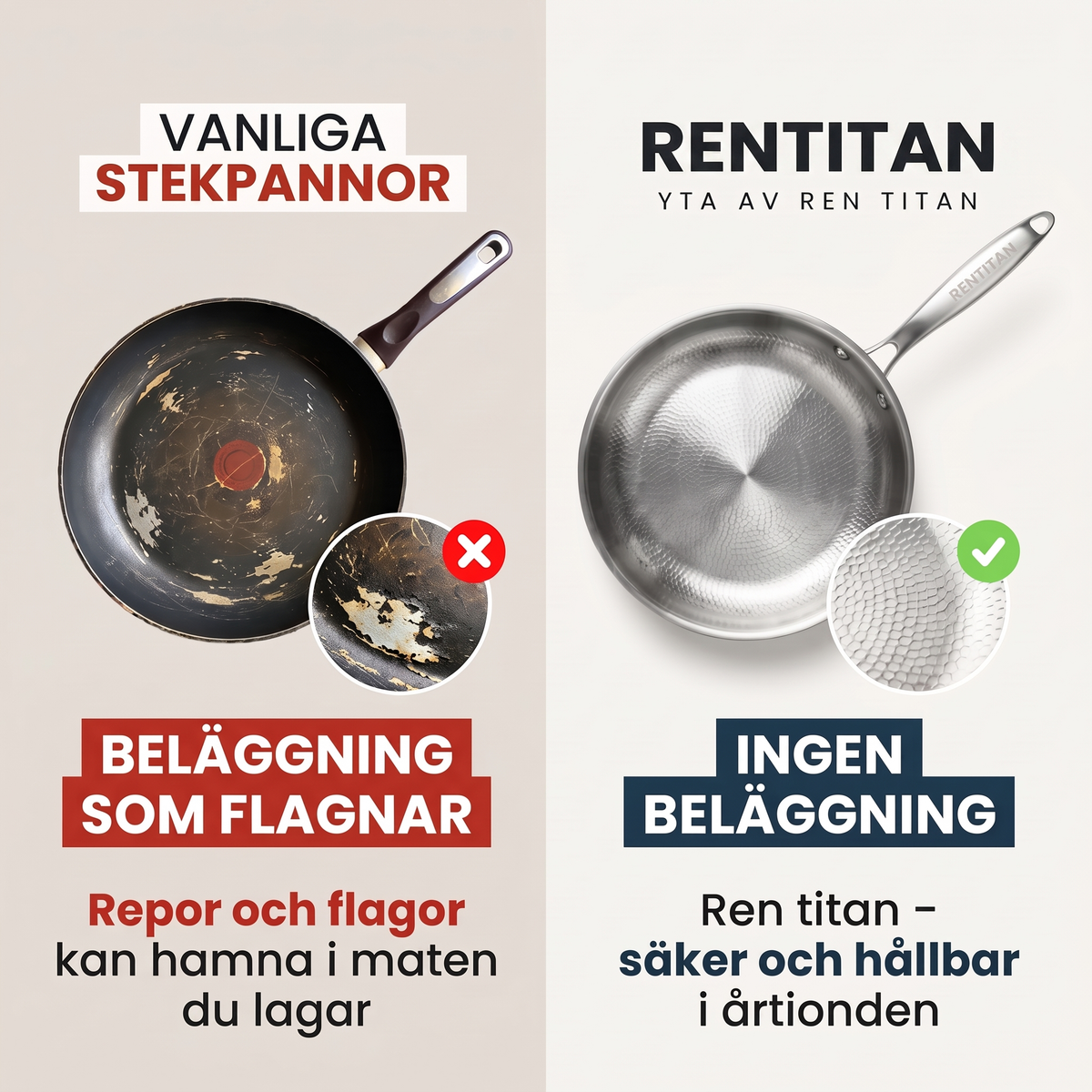 Stekpanna i 100 % ren titan för giftfri matlagning