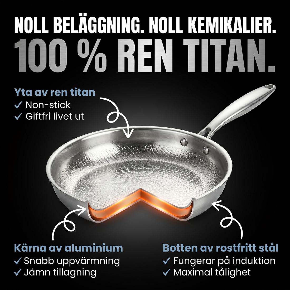 Stekpanna i 100 % ren titan för giftfri matlagning