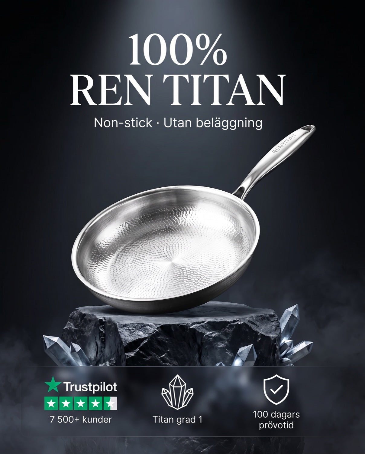 RENTITAN stekpanna i 100 % ren titan – non-stick, utan beläggning